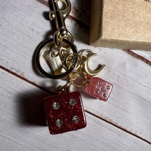 COACH Red and Pink Dice Keychain/Bag Charm